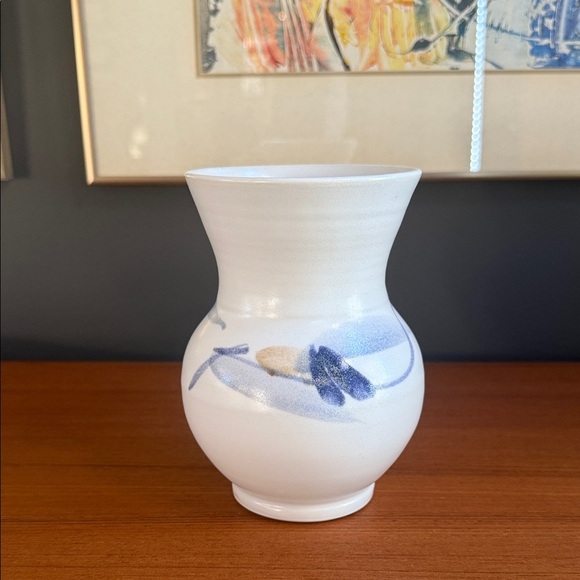 White Ceramic Vase with Blue Accents handcrafted vintage studio pottery signed - Picture 1 of 8